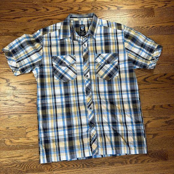 Kuhl Shirt Mens Large Madras Plaid Button Up Short Sleeve Outdoors Suncel Yellow - Picture 1 of 11